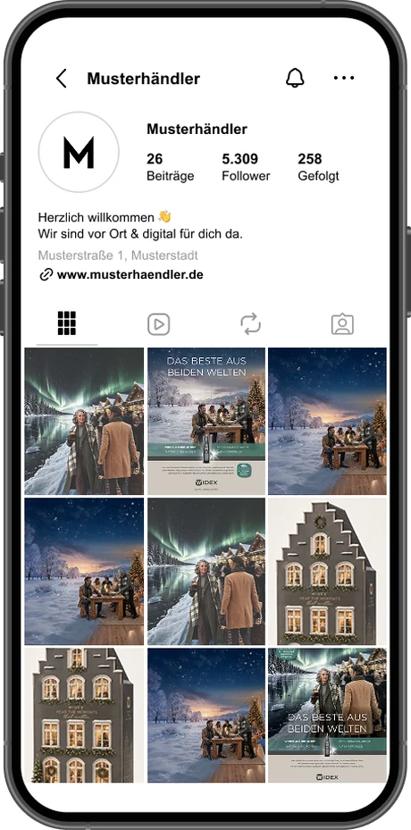 Instagram-Profil eines Fachgeschäfts mit Widex-Adventskampagne